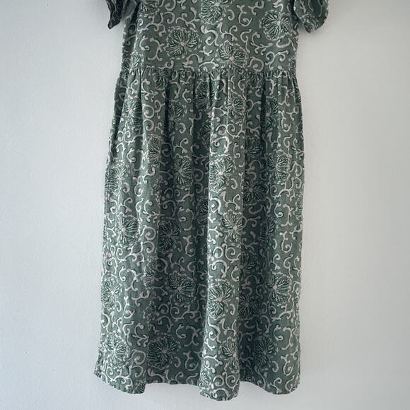Vtg 90's Eddie Bauer Green Patterned Linen Short Sleeve Maxi Dress Sz Petite M/M - Picture 6 of 10